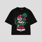 Playera streetwear premium de anime y gaming ExtraLife MX, corte boxy oversized drop shoulder heavyweight en color Deep Black y Off-White, moda urbana mexicana de culto.