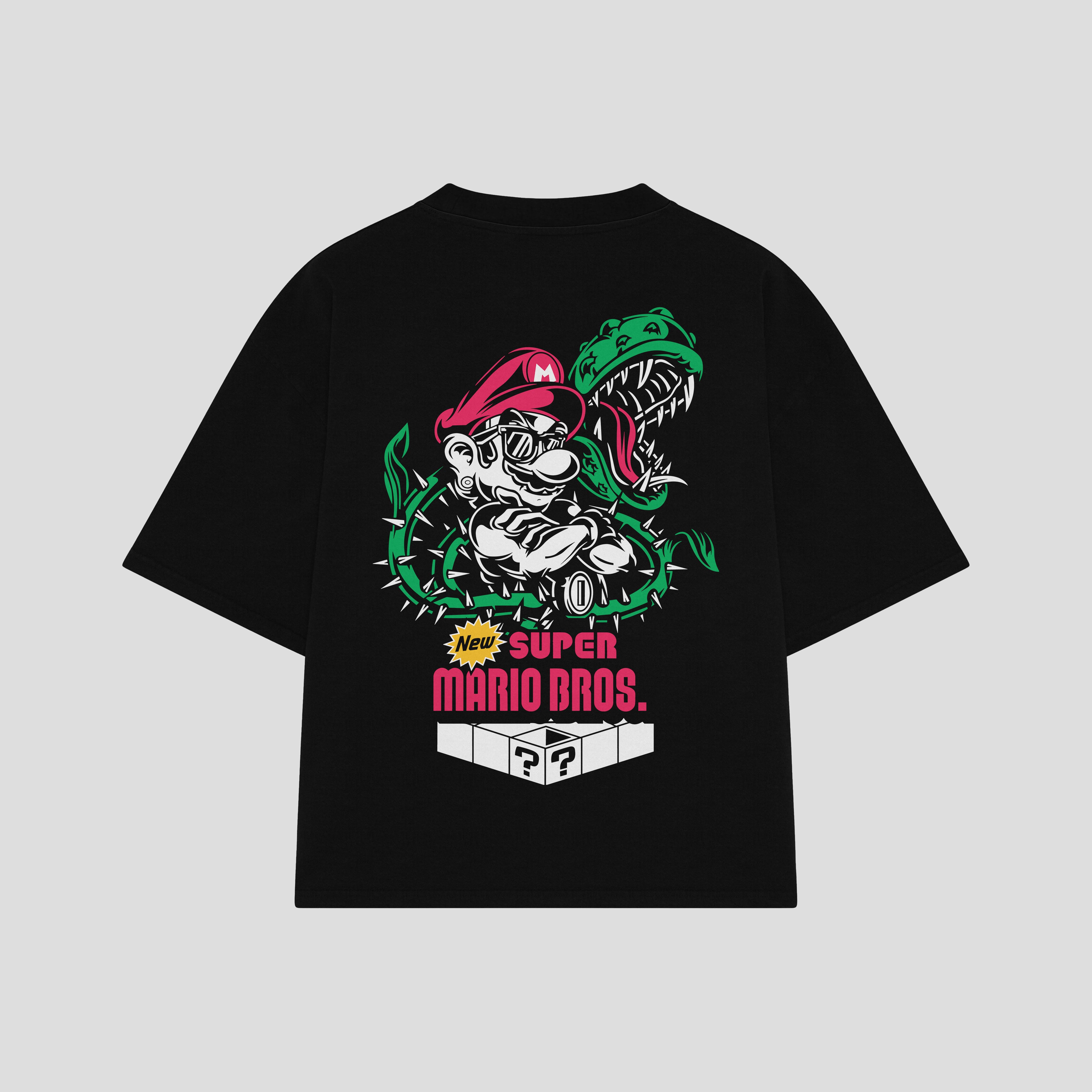 Playera streetwear premium de anime y gaming ExtraLife MX, corte boxy oversized drop shoulder heavyweight en color Deep Black y Off-White, moda urbana mexicana de culto.