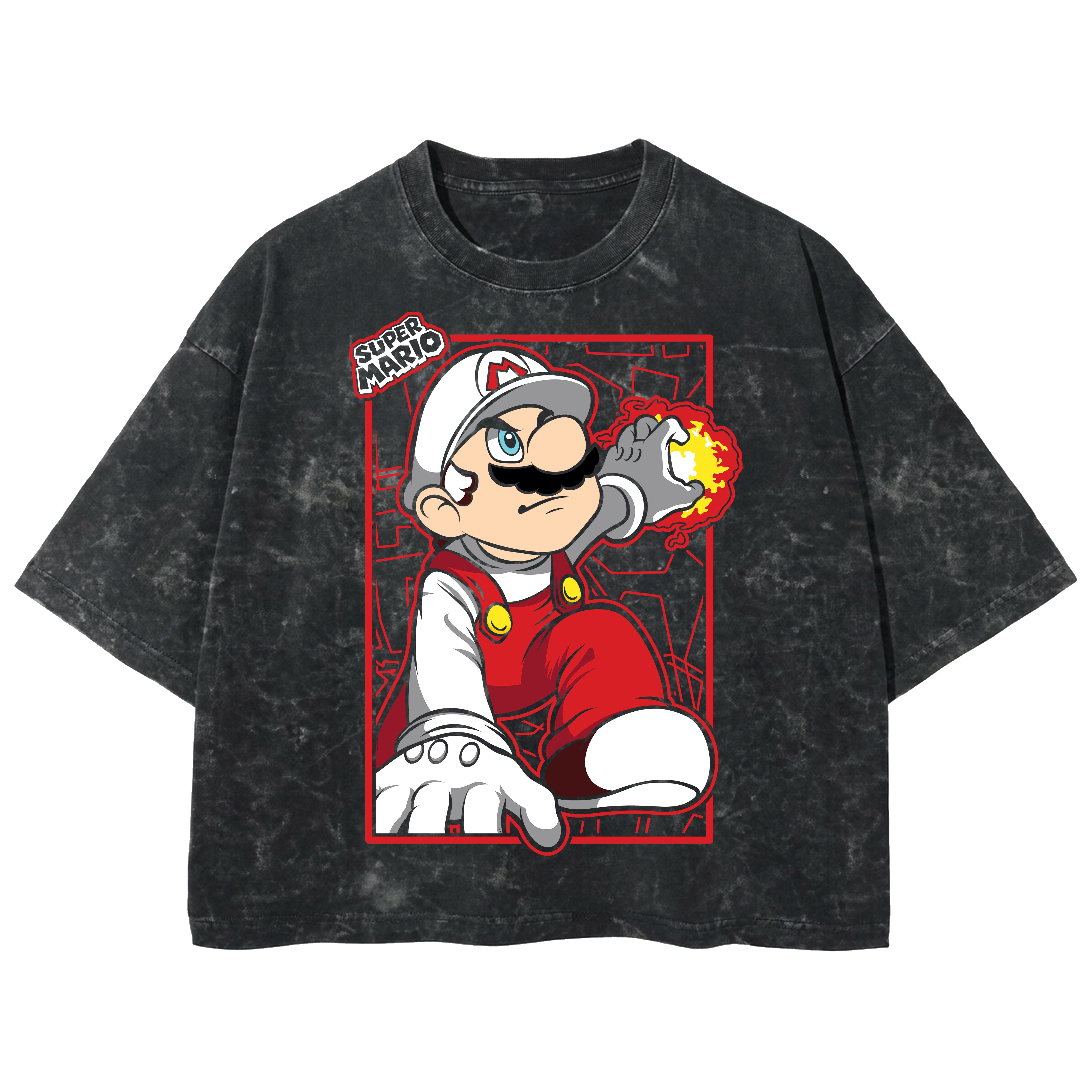 Playera streetwear premium de anime y gaming ExtraLife MX, corte boxy deluxe mineral wash heavyweight en color Acid Wash, moda urbana mexicana de culto.