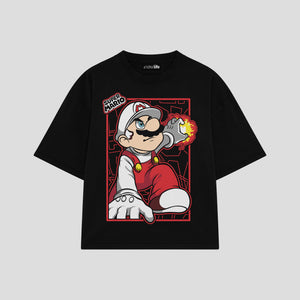 Playera streetwear premium de anime y gaming ExtraLife MX, corte boxy oversized drop shoulder heavyweight en color Deep Black y Off-White, moda urbana mexicana de culto.