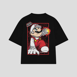 Playera streetwear premium de anime y gaming ExtraLife MX, corte boxy oversized drop shoulder heavyweight en color Deep Black y Off-White, moda urbana mexicana de culto.