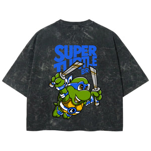 Playera streetwear premium de anime y gaming ExtraLife MX, corte boxy deluxe mineral wash heavyweight en color Acid Wash, moda urbana mexicana de culto.