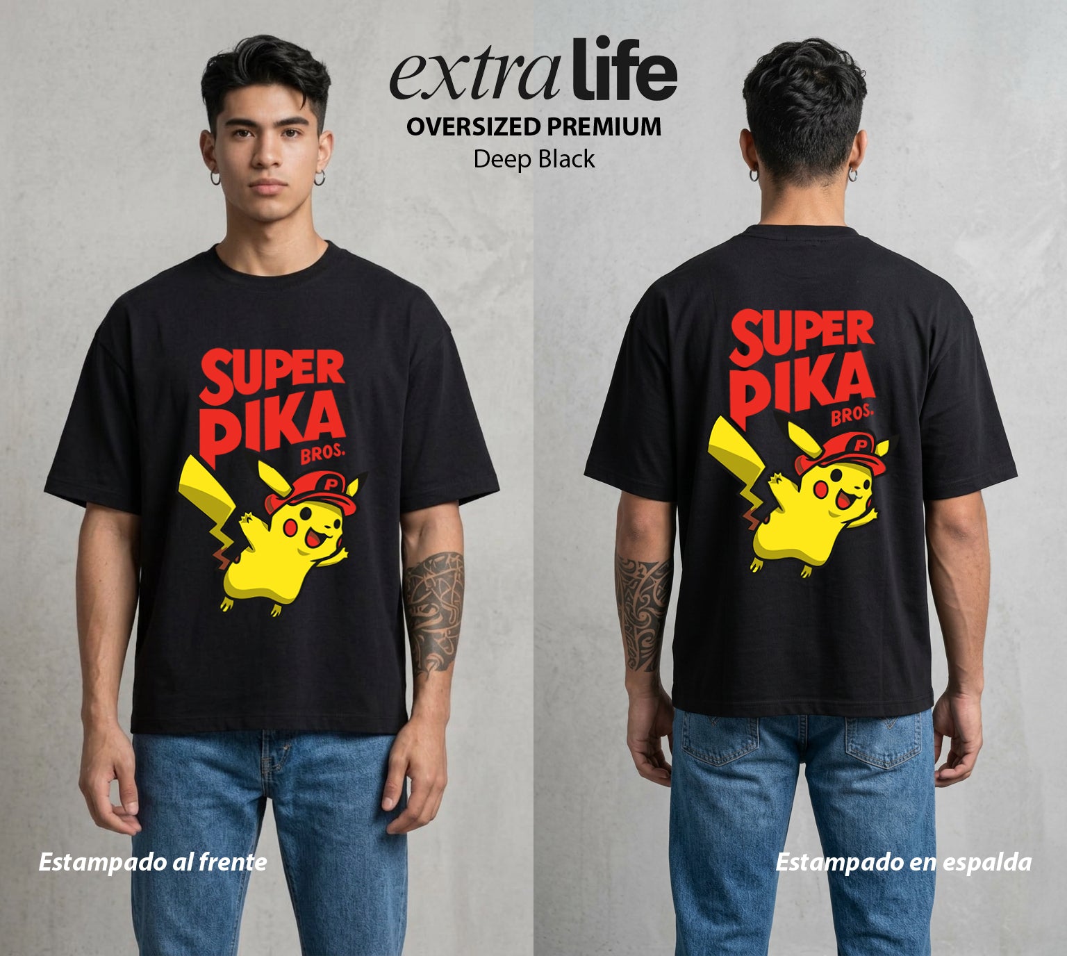 El Reino del Fontanero | El Rayo de Kanto #04248 - Playera Oversized Premium | Deep Black - Foto en modelo