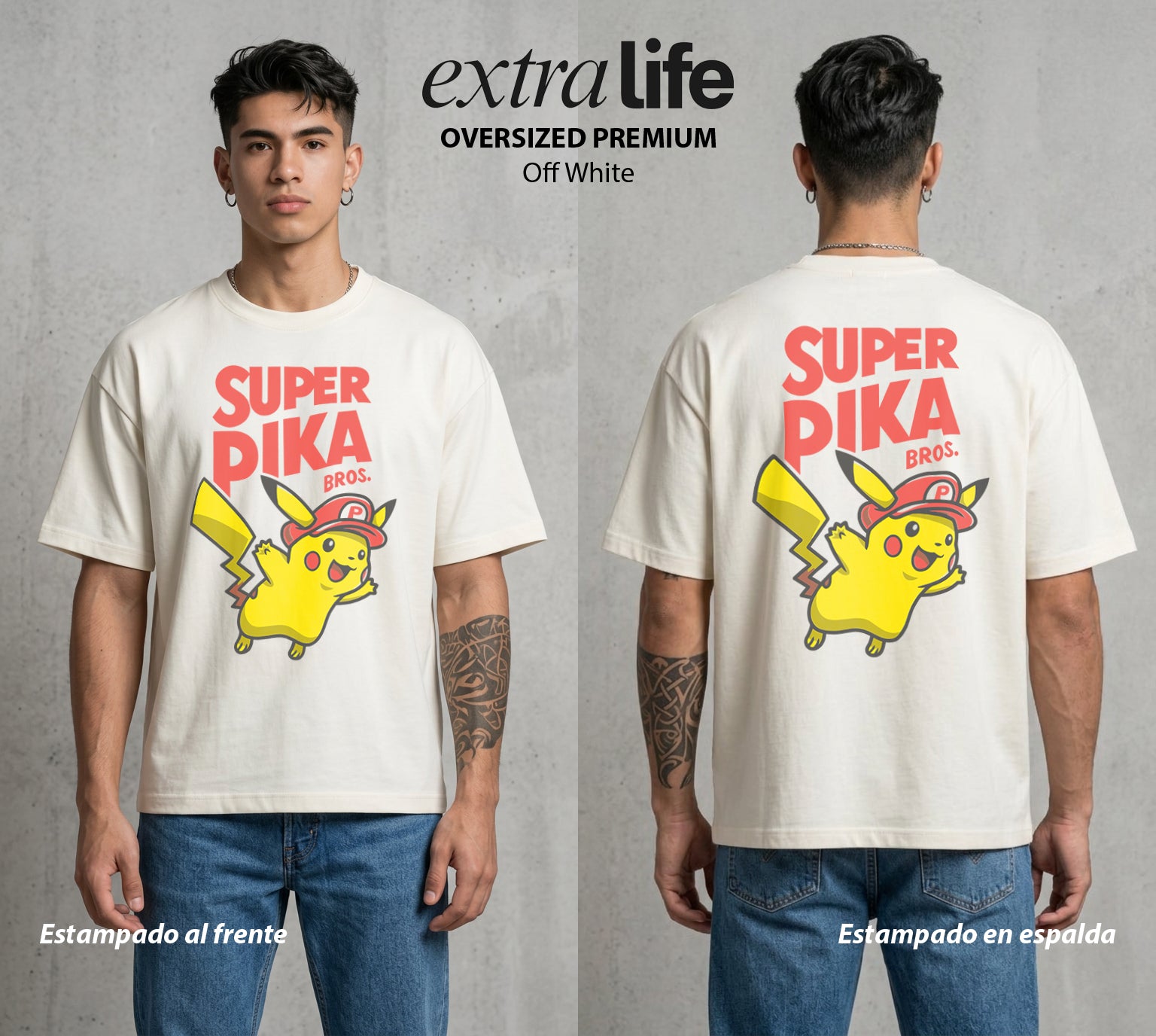 El Reino del Fontanero | El Rayo de Kanto #04248 - Playera Oversized Premium | Off White - Foto en modelo