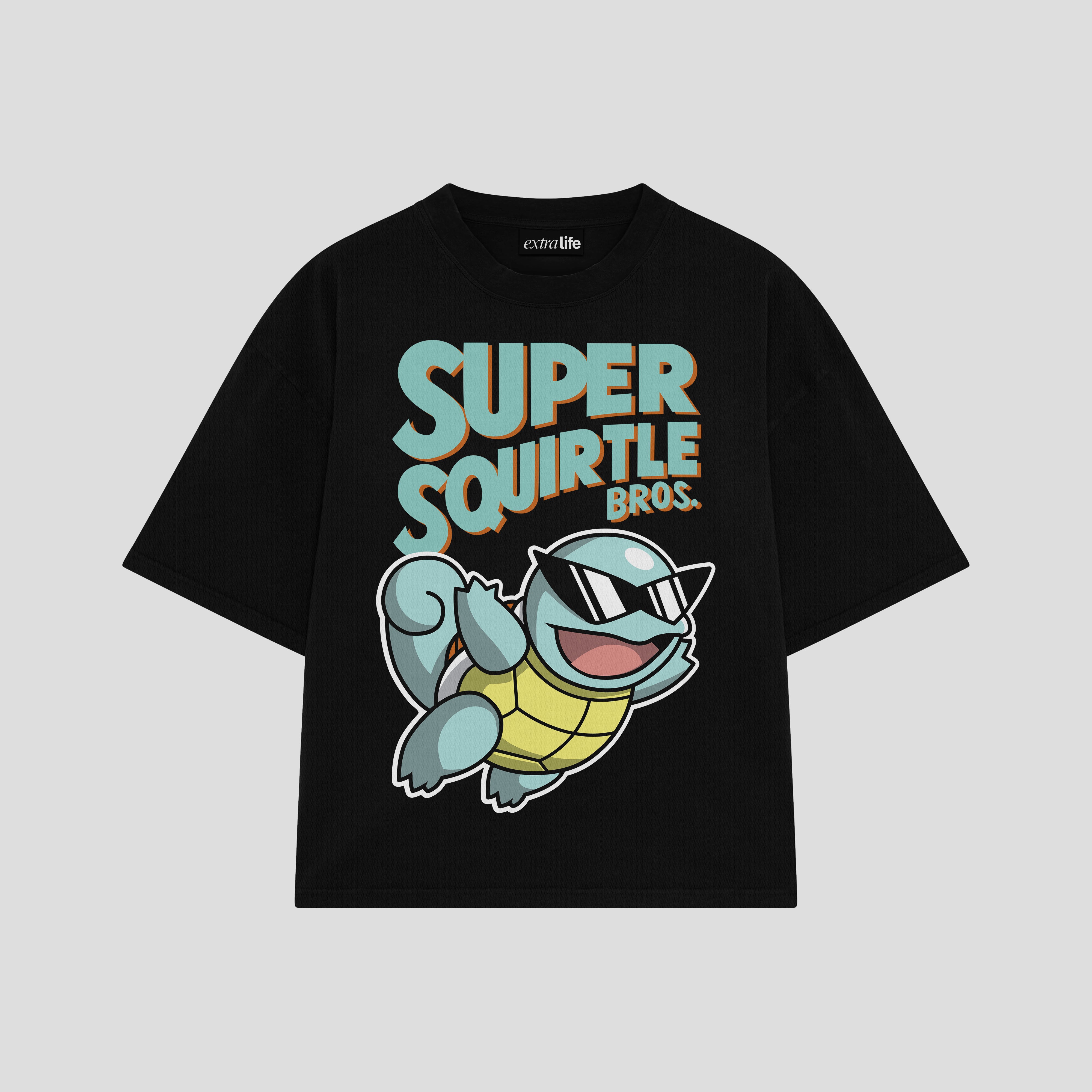 Playera streetwear premium de anime y gaming ExtraLife MX, corte boxy oversized drop shoulder heavyweight en color Deep Black y Off-White, moda urbana mexicana de culto.
