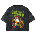 Playera streetwear premium de anime y gaming ExtraLife MX, corte boxy deluxe mineral wash heavyweight en color Acid Wash, moda urbana mexicana de culto.