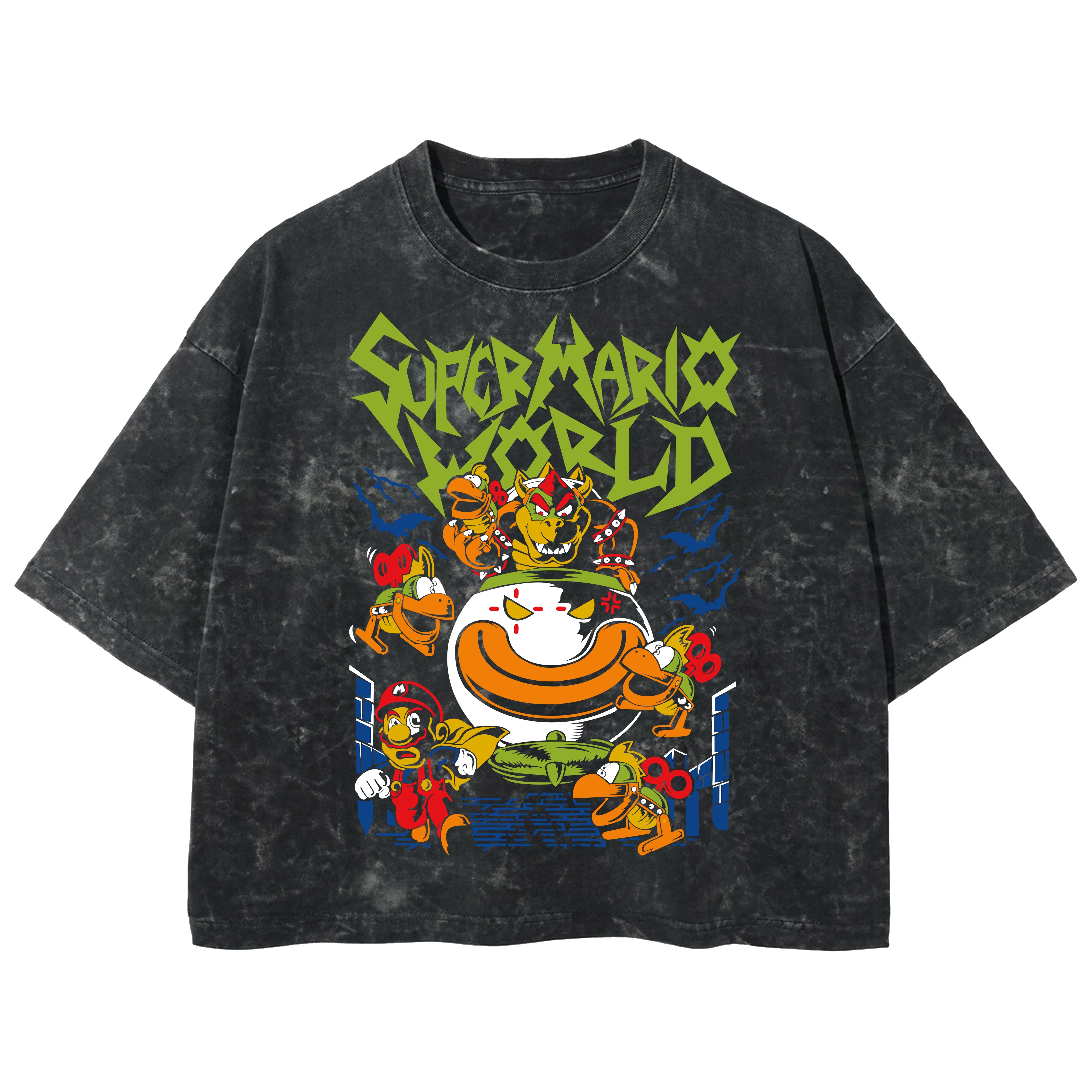 Playera streetwear premium de anime y gaming ExtraLife MX, corte boxy deluxe mineral wash heavyweight en color Acid Wash, moda urbana mexicana de culto.