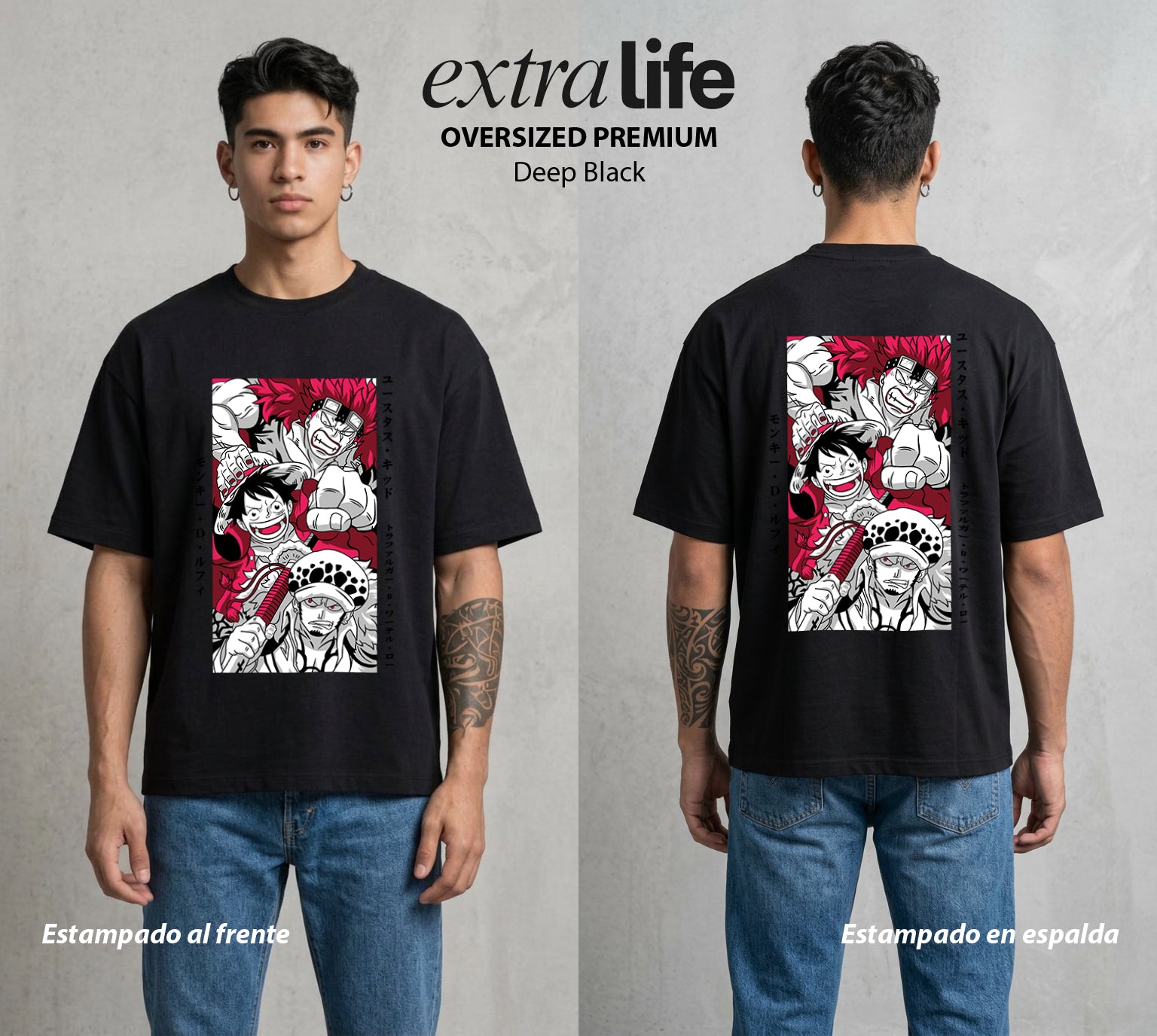 Mar de los Piratas | Las Estrellas del Nuevo Mundo #04251 - Playera Oversized Premium | Deep Black - Foto en modelo
