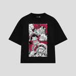 Playera streetwear premium de anime y gaming ExtraLife MX, corte boxy oversized drop shoulder heavyweight en color Deep Black y Off-White, moda urbana mexicana de culto.