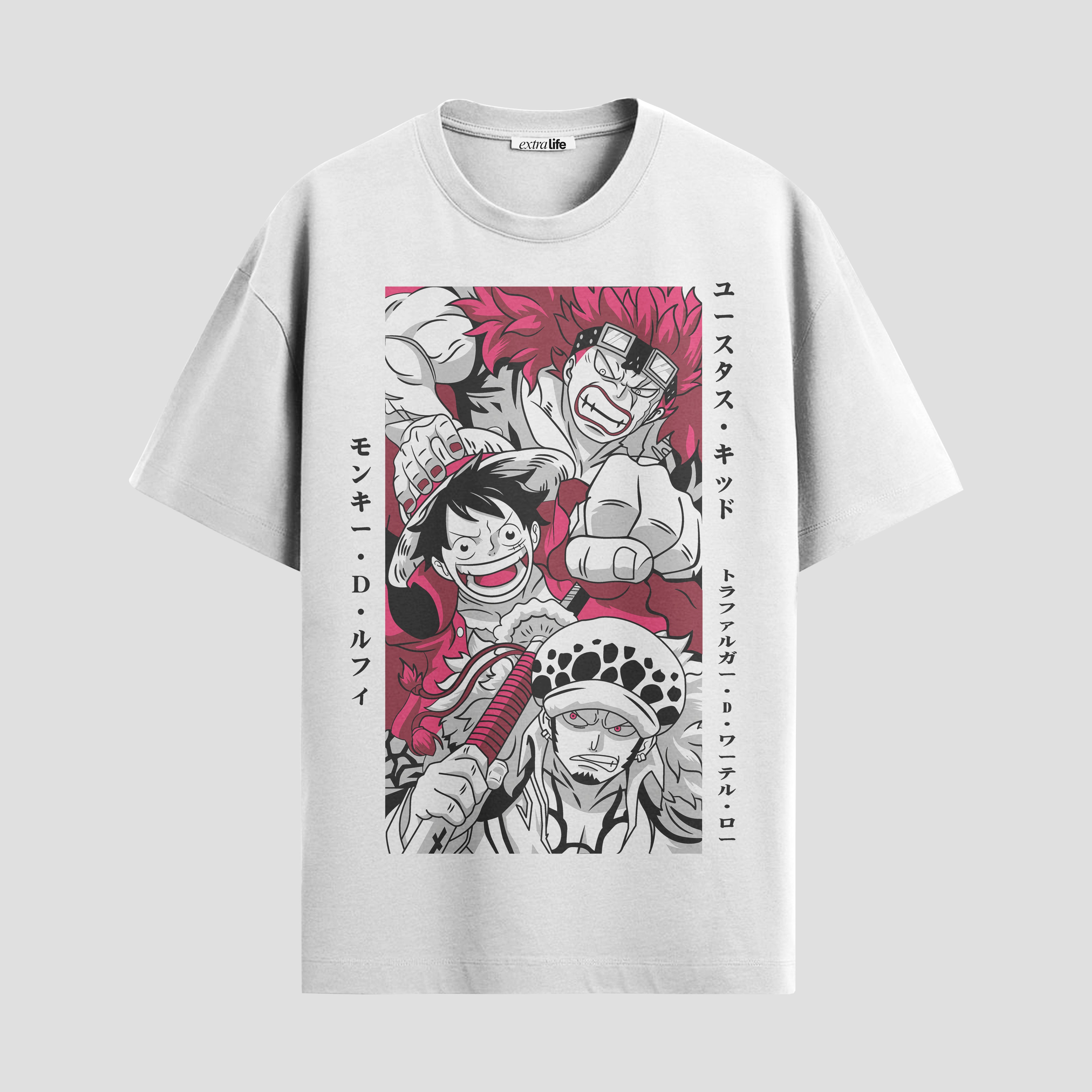 Playera urbana de anime y gaming ExtraLife MX, corte Standard Fit unisex ligero y transpirable en color Deep Black y Pure White, ropa de uso diario para gym y casual.