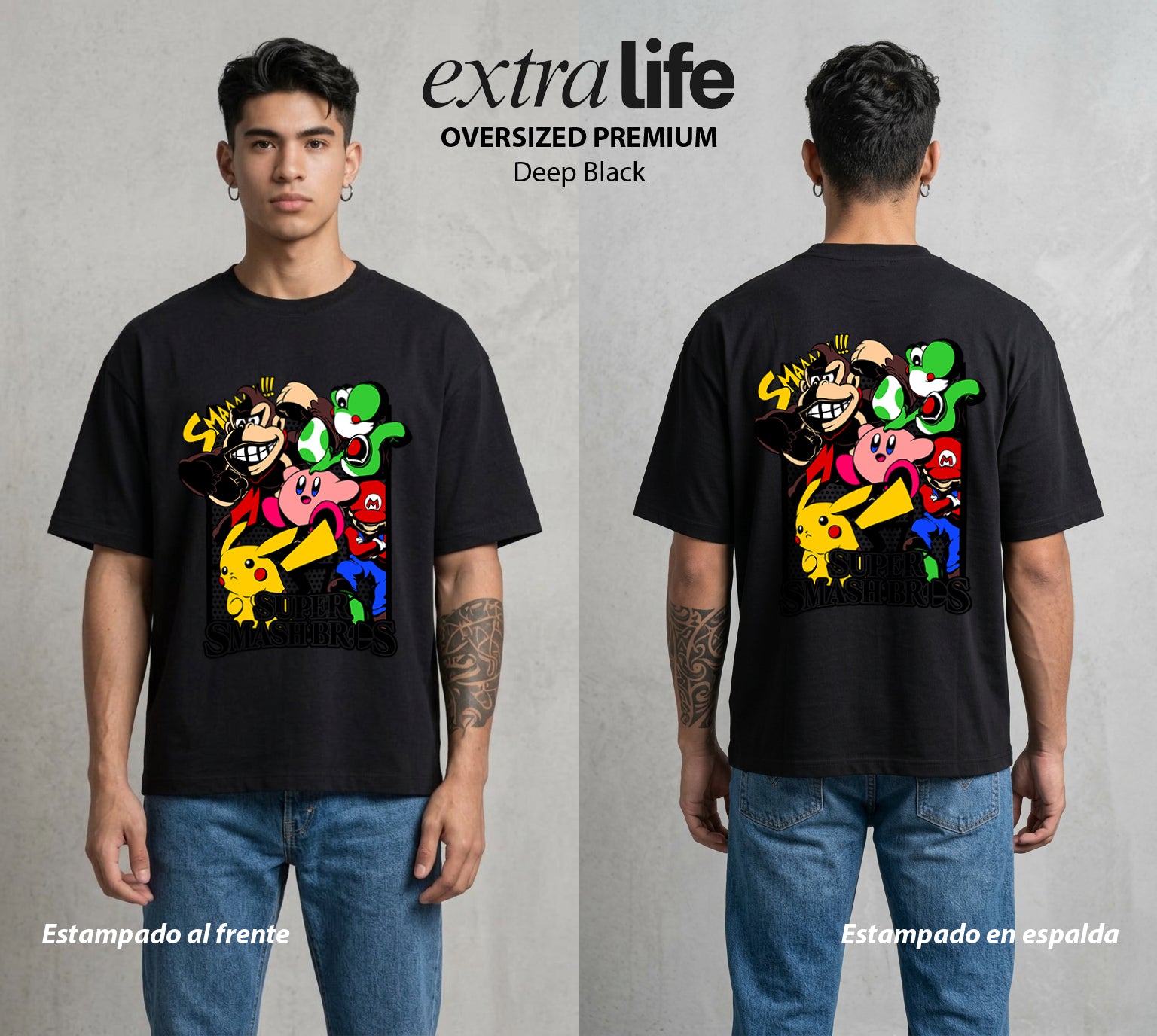 Varios Mundos | La Batalla de los Mundos #04253 - Playera Oversized Premium | Deep Black - Foto en modelo