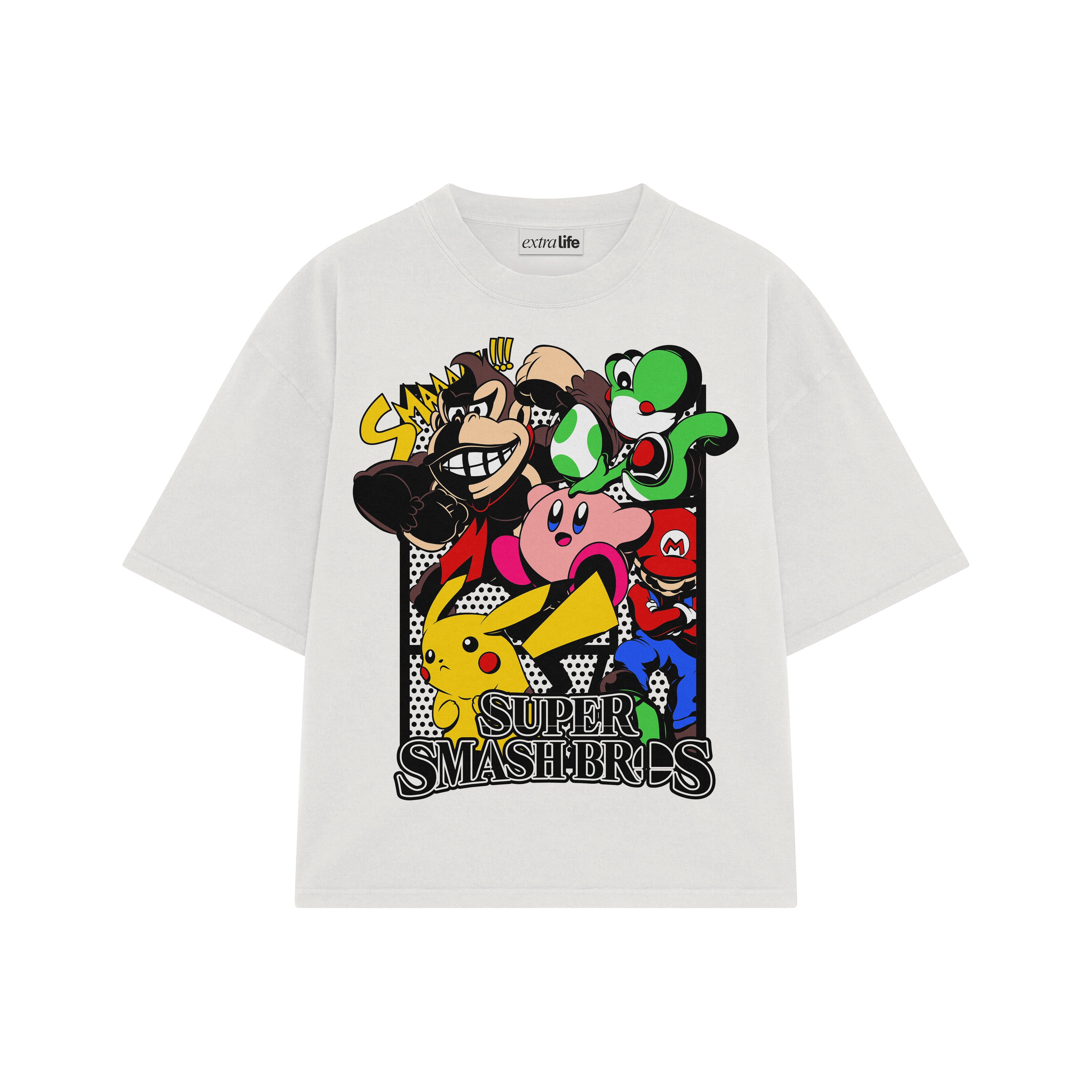 Playera streetwear premium de anime y gaming ExtraLife MX, corte boxy oversized drop shoulder heavyweight en color Deep Black y Off-White, moda urbana mexicana de culto.