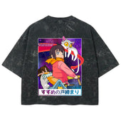 Playera streetwear premium de anime y gaming ExtraLife MX, corte boxy deluxe mineral wash heavyweight en color Acid Wash, moda urbana mexicana de culto.