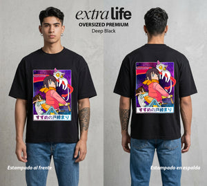 El Hilo del Destino | Los Viajeros del Espiritu #04254 - Playera Oversized Premium | Deep Black - Foto en modelo
