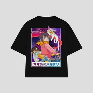 Playera streetwear premium de anime y gaming ExtraLife MX, corte boxy oversized drop shoulder heavyweight en color Deep Black y Off-White, moda urbana mexicana de culto.