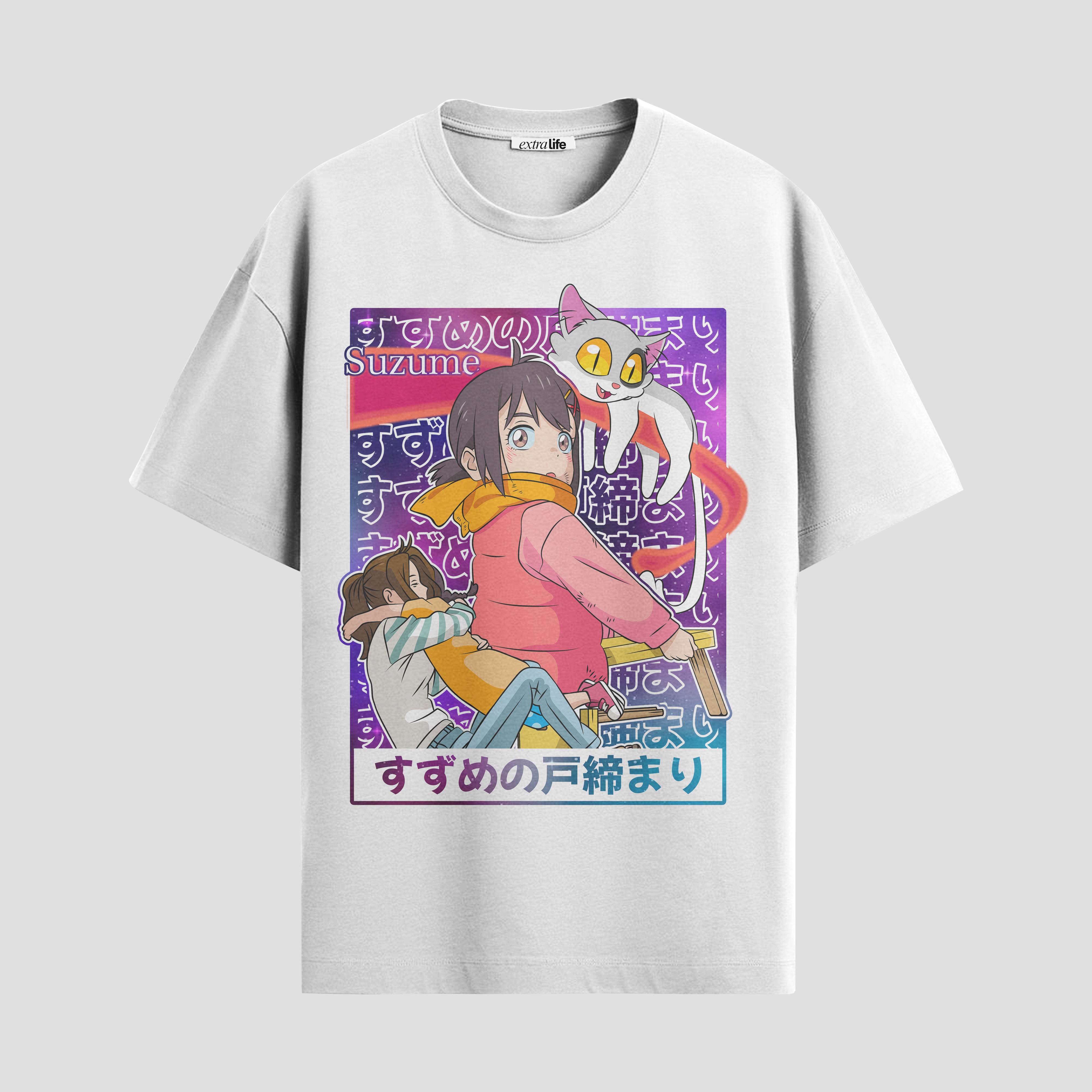Playera urbana de anime y gaming ExtraLife MX, corte Standard Fit unisex ligero y transpirable en color Deep Black y Pure White, ropa de uso diario para gym y casual.