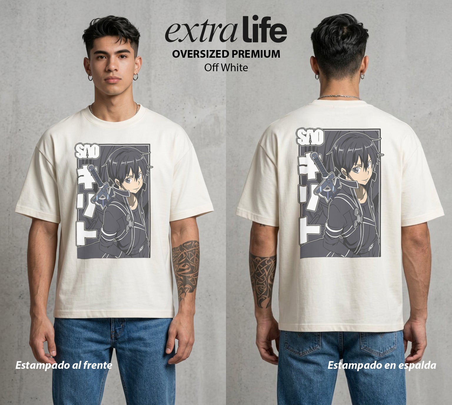 El Mundo Virtual | El Espadachin del Mundo Virtual #04255 - Playera Oversized Premium | Off White - Foto en modelo