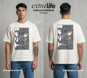 El Mundo Virtual | El Espadachin del Mundo Virtual #04255 - Playera Oversized Premium | Off White - Foto en modelo