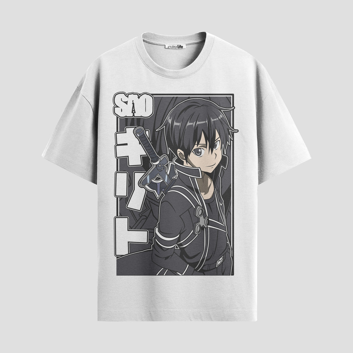 Playera urbana de anime y gaming ExtraLife MX, corte Classic Premium unisex ligero y transpirable en color Deep Black y Pure White, ropa de uso diario para gym y casual.