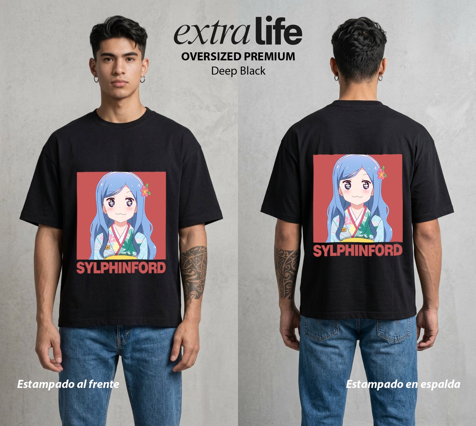 La Doble Vida | La Rival del Bien #04256 - Playera Oversized Premium | Deep Black - Foto en modelo
