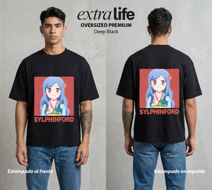 La Doble Vida | La Rival del Bien #04256 - Playera Oversized Premium | Deep Black - Foto en modelo
