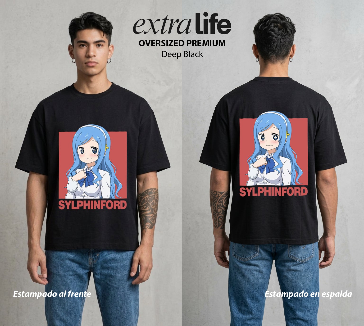 La Doble Vida | La Extranjera del Grupo #04257 - Playera Oversized Premium | Deep Black - Foto en modelo