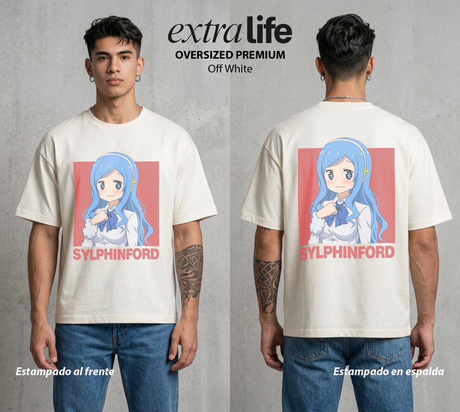 La Doble Vida | La Extranjera del Grupo #04257 - Playera Oversized Premium | Off White - Foto en modelo