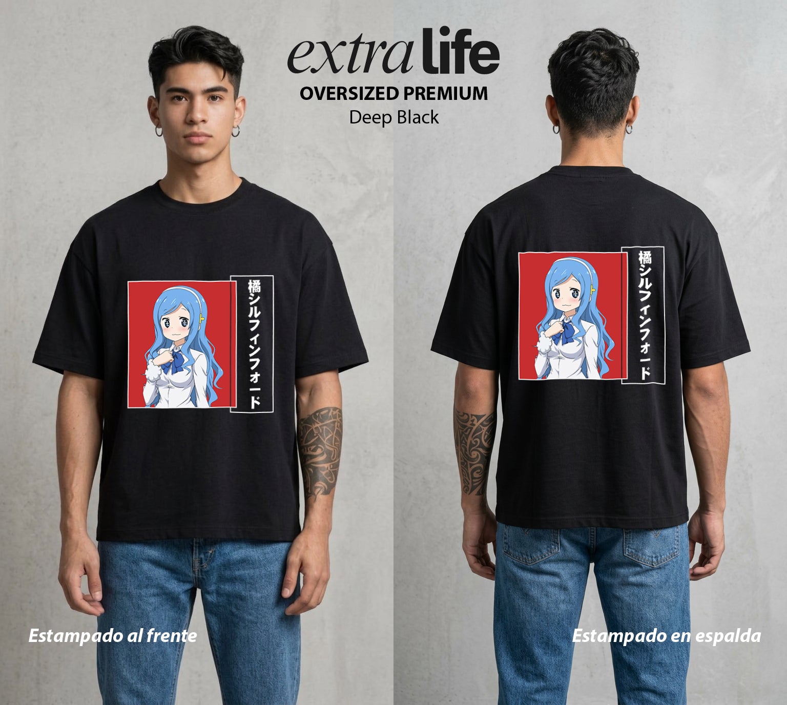 La Doble Vida | La Rival del Bien #04258 - Playera Oversized Premium | Deep Black - Foto en modelo