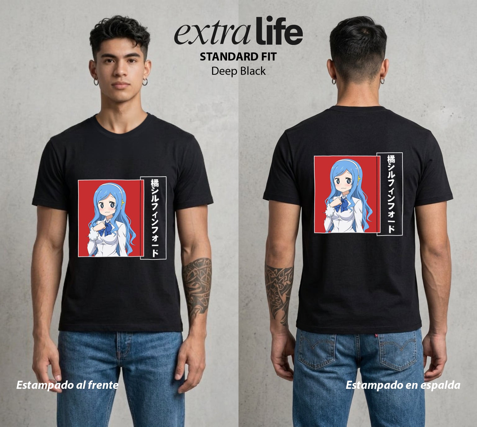 La Doble Vida | La Rival del Bien #04258 - Playera Standard Fit | Deep Black - Foto en modelo