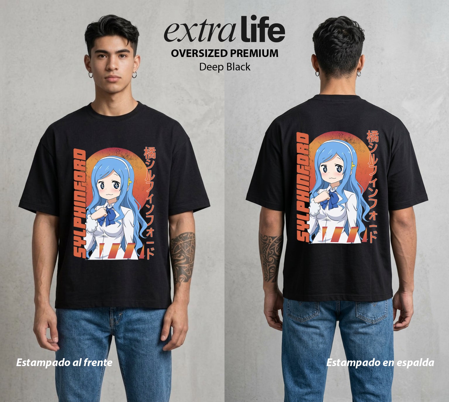 La Doble Vida | La Extranjera del Grupo #04259 - Playera Oversized Premium | Deep Black - Foto en modelo