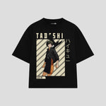 Playera streetwear premium de anime y gaming ExtraLife MX, corte boxy oversized drop shoulder heavyweight en color Deep Black y Off-White, moda urbana mexicana de culto.