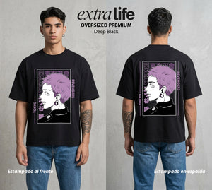 Pandillas del Tiempo | El Sastre del Bien #04262 - Playera Oversized Premium | Deep Black - Foto en modelo