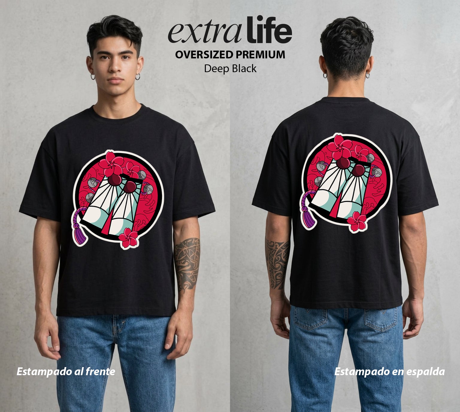 Cazadores de la Noche | El Cazador del Agua #04266 - Playera Oversized Premium | Deep Black - Foto en modelo