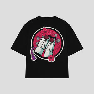 Playera streetwear premium de anime y gaming ExtraLife MX, corte boxy oversized drop shoulder heavyweight en color Deep Black y Off-White, moda urbana mexicana de culto.