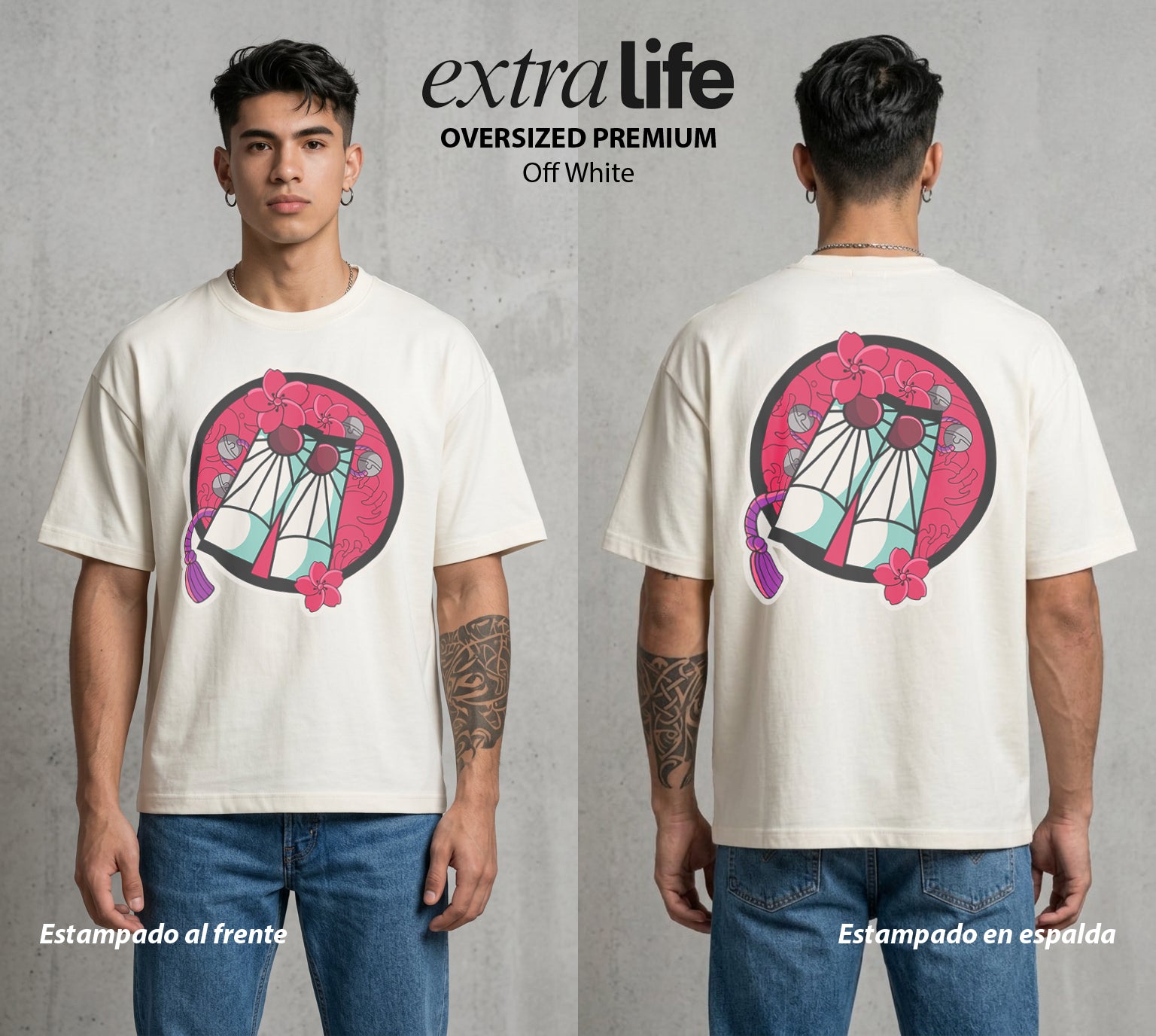 Cazadores de la Noche | El Cazador del Agua #04266 - Playera Oversized Premium | Off White - Foto en modelo