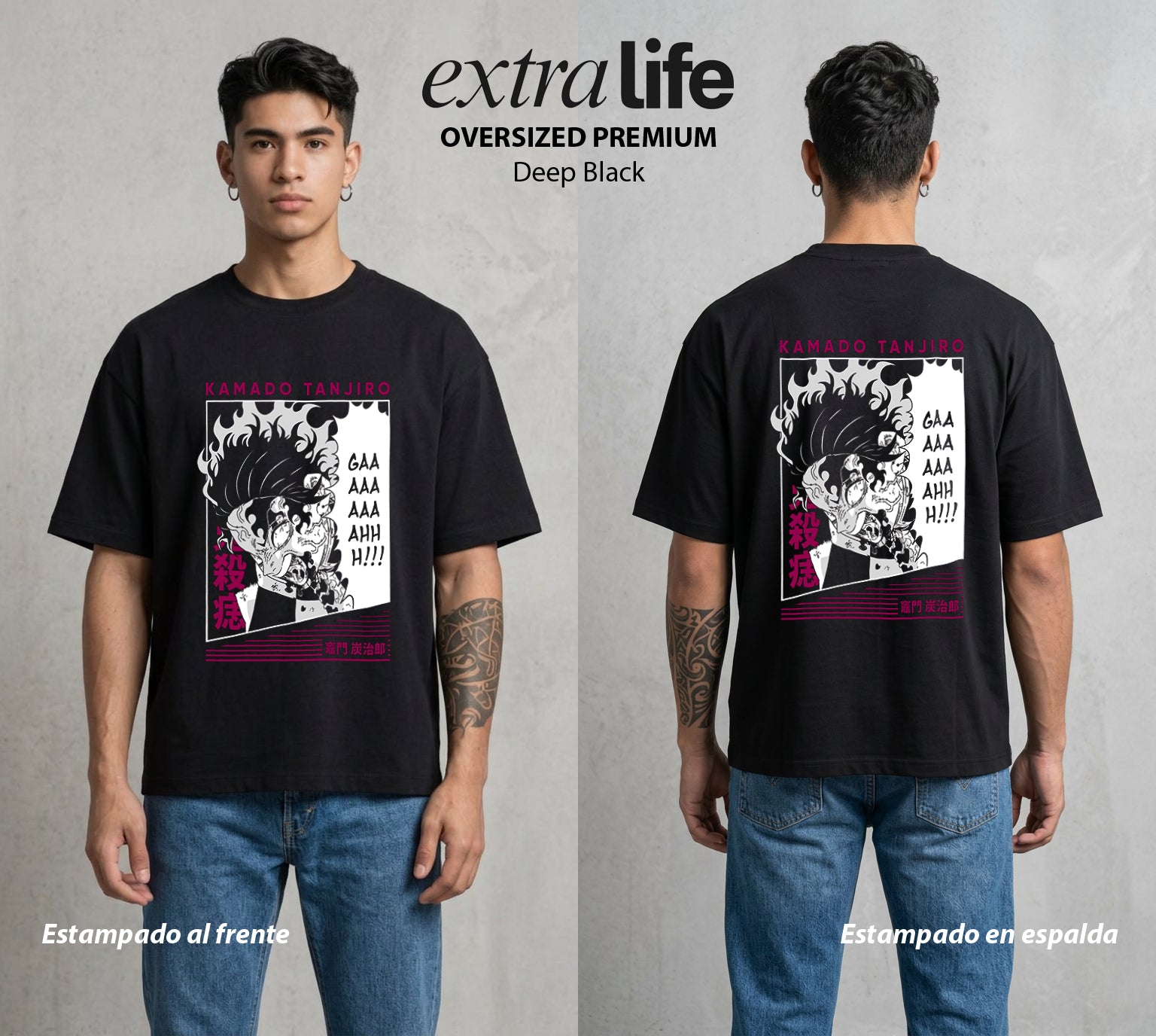 Cazadores de la Noche | El Cazador del Agua #04267 - Playera Oversized Premium | Deep Black - Foto en modelo