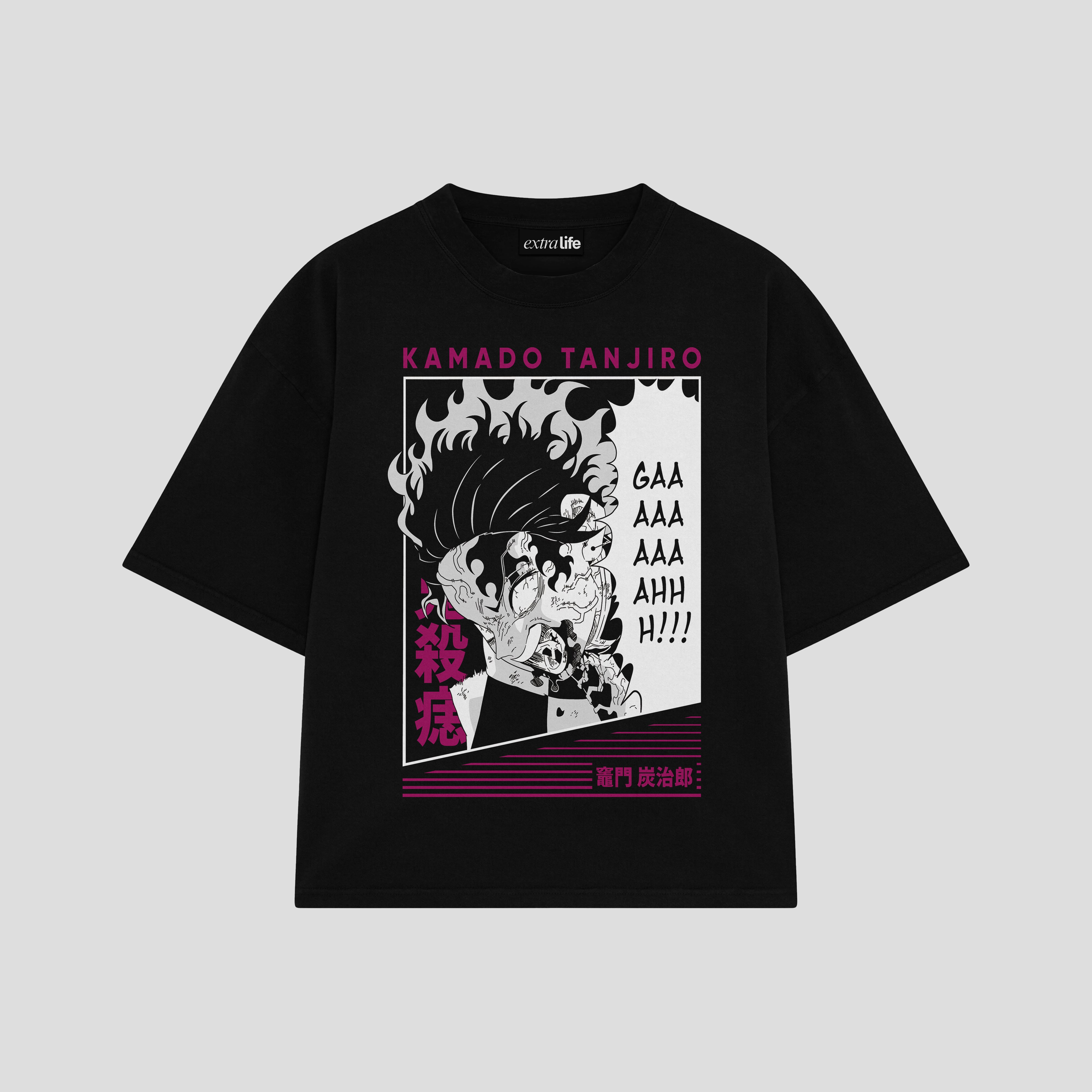 Playera streetwear premium de anime y gaming ExtraLife MX, corte boxy oversized drop shoulder heavyweight en color Deep Black y Off-White, moda urbana mexicana de culto.