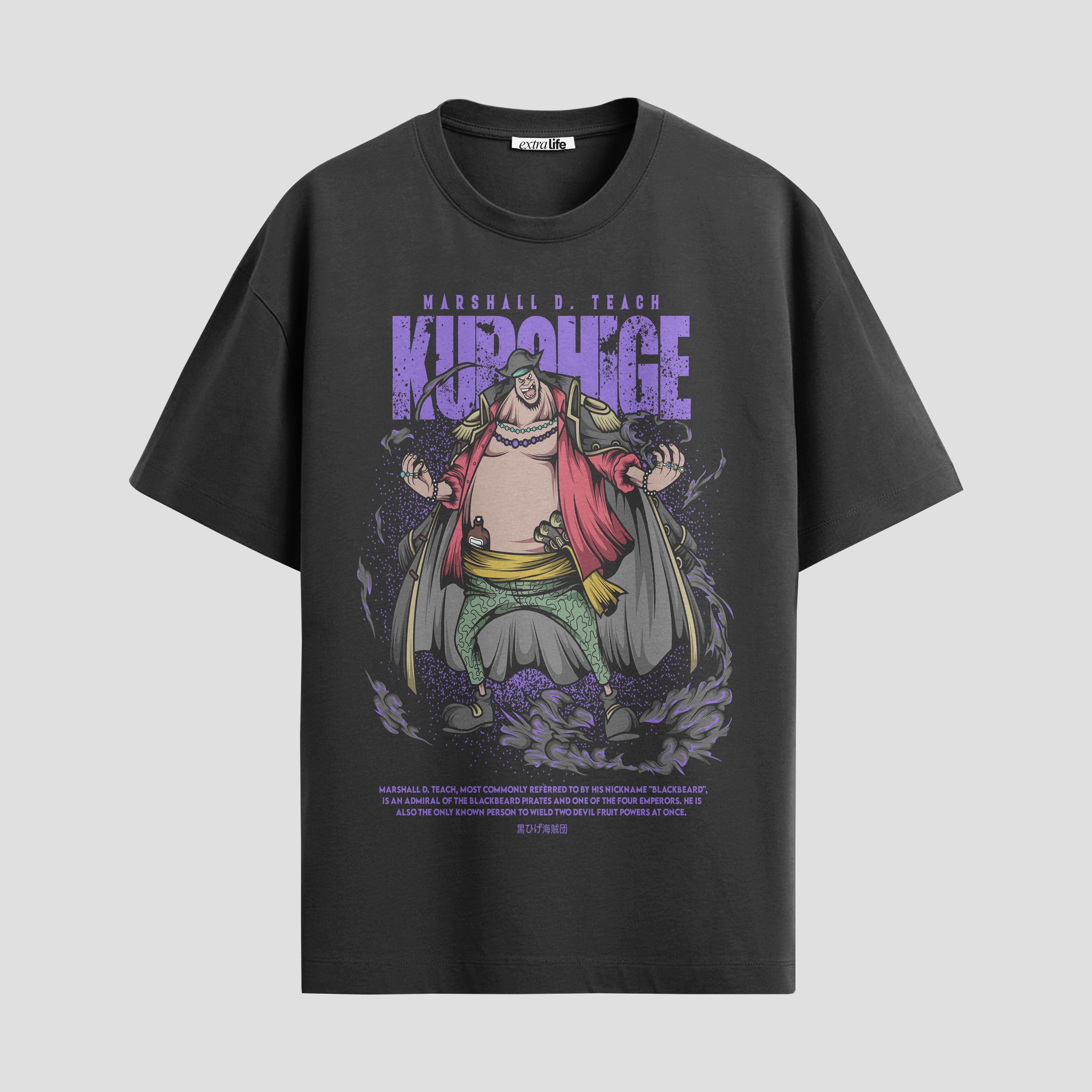 Playera urbana de anime y gaming ExtraLife MX, corte Standard Fit unisex ligero y transpirable en color Deep Black y Pure White, ropa de uso diario para gym y casual.
