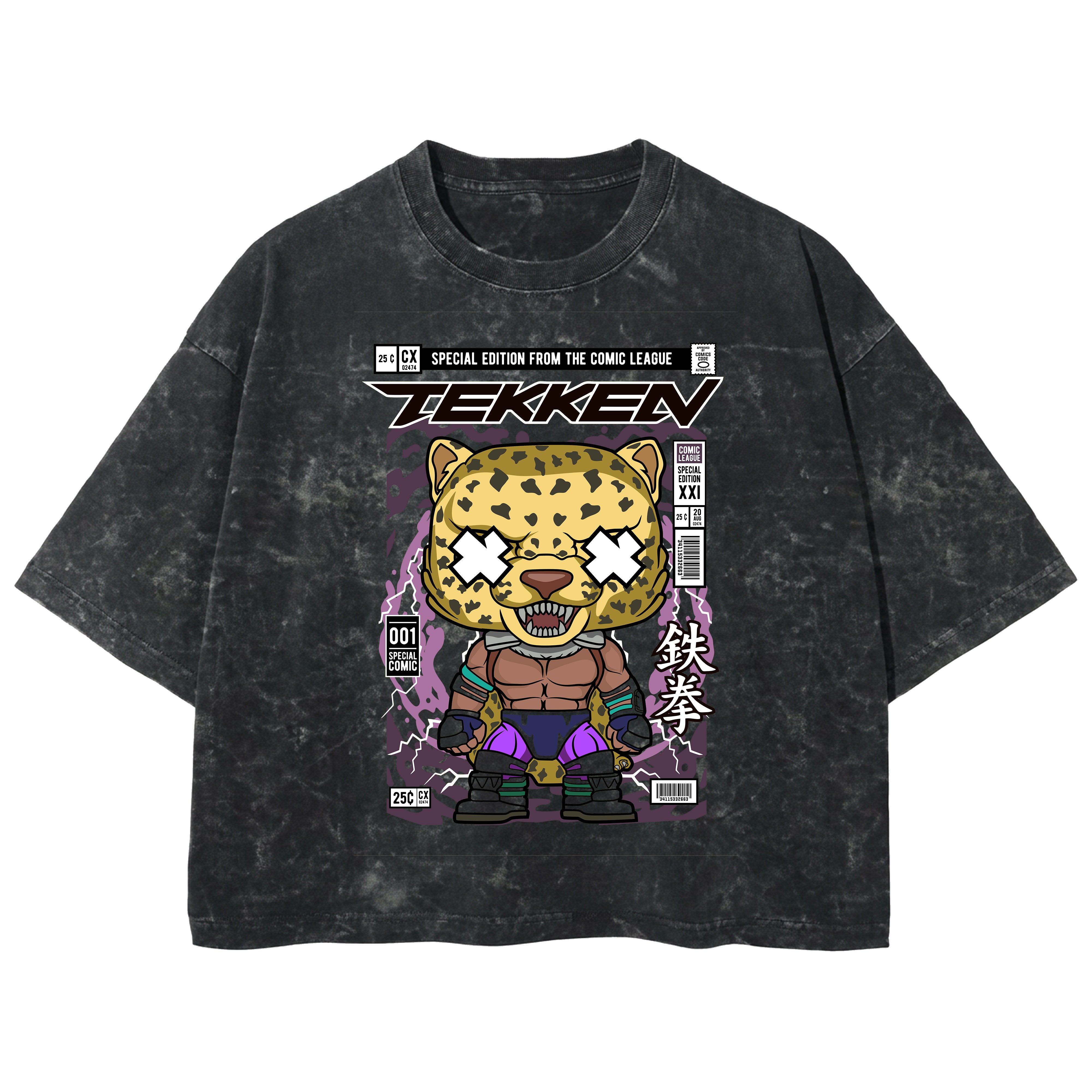 Playera streetwear premium de anime y gaming ExtraLife MX, corte boxy deluxe mineral wash heavyweight en color Acid Wash, moda urbana mexicana de culto.