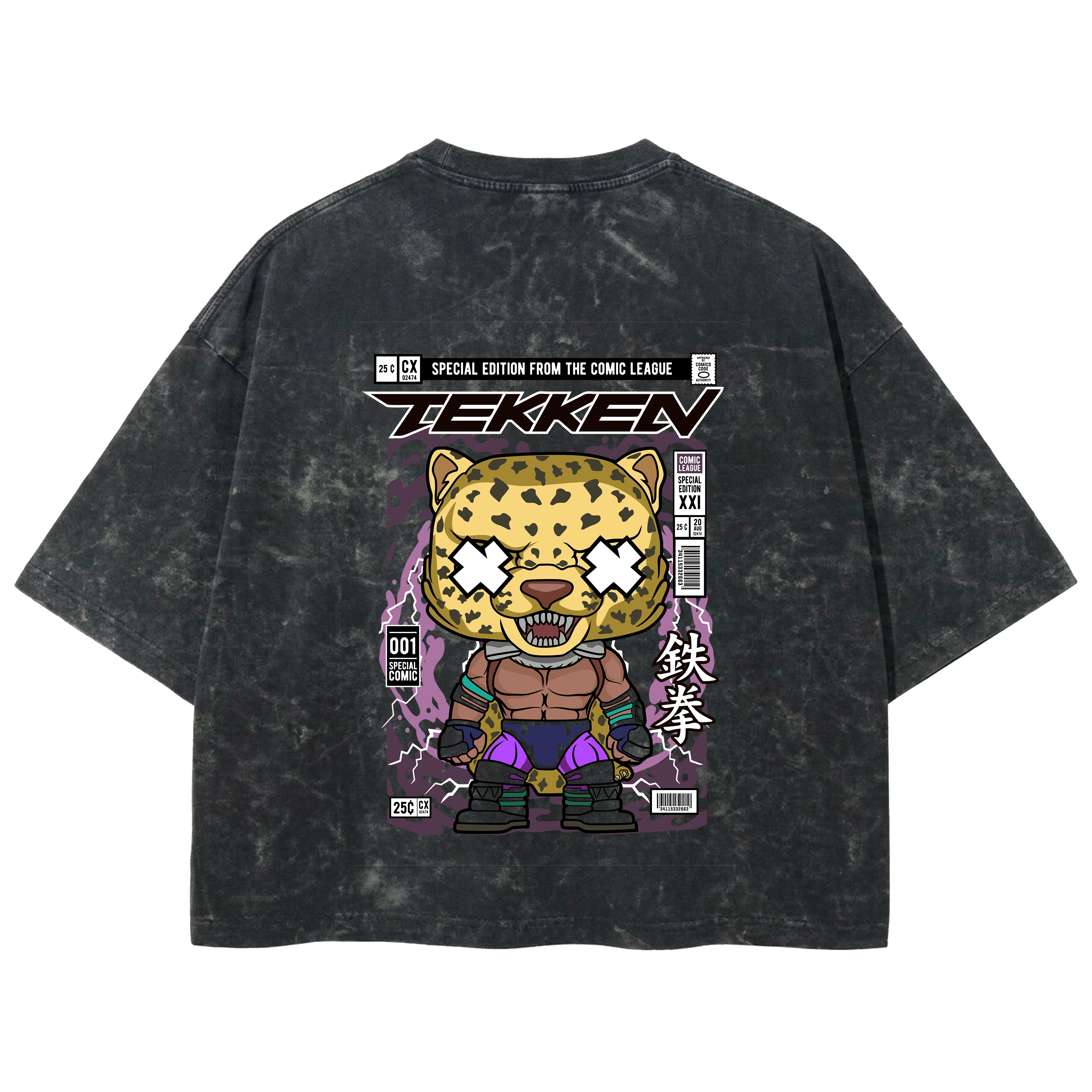 Playera streetwear premium de anime y gaming ExtraLife MX, corte boxy deluxe mineral wash heavyweight en color Acid Wash, moda urbana mexicana de culto.