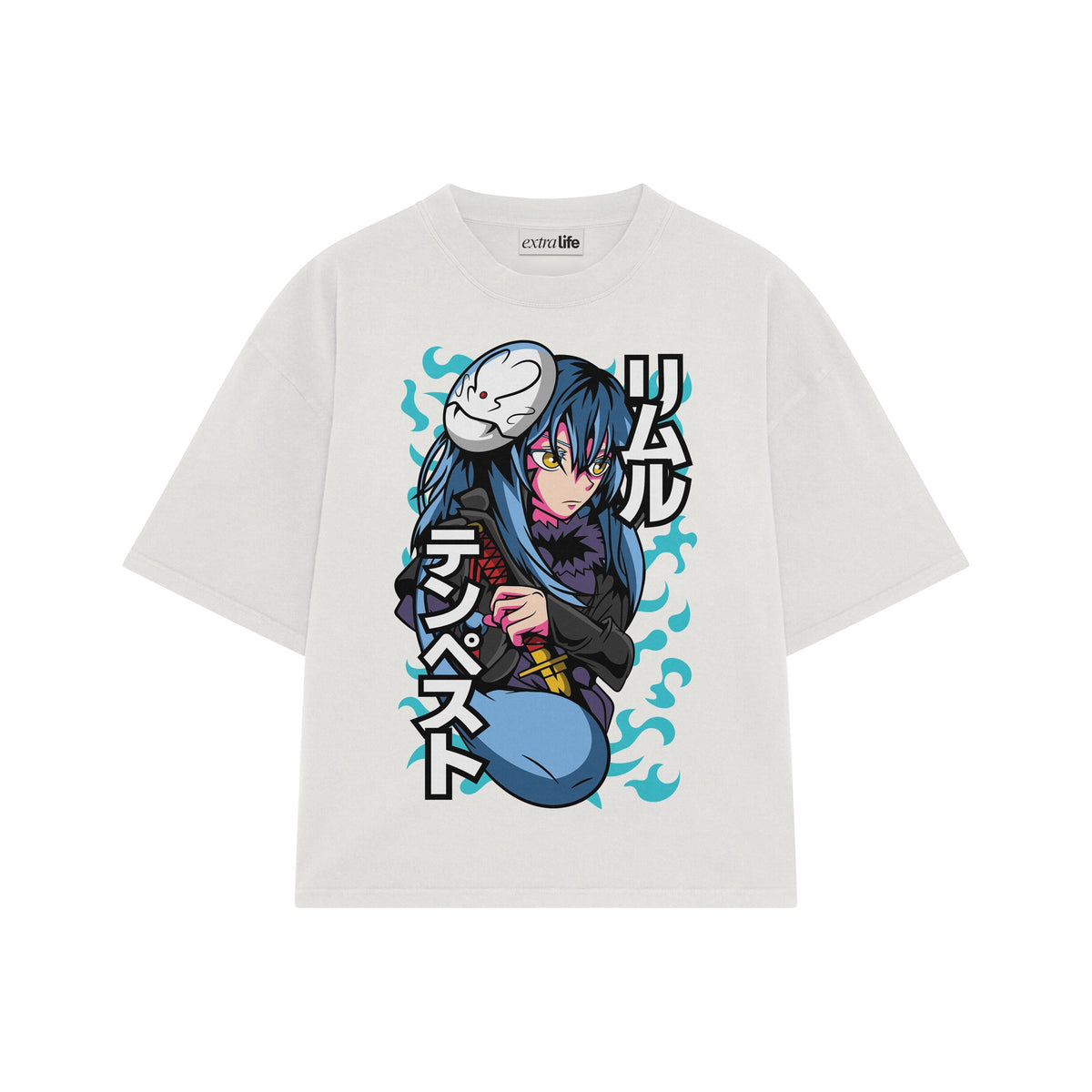 Playera streetwear premium de anime y gaming ExtraLife MX, corte oversized drop shoulder ligero y fresco en color Deep Black y Off-White, moda urbana mexicana de culto.