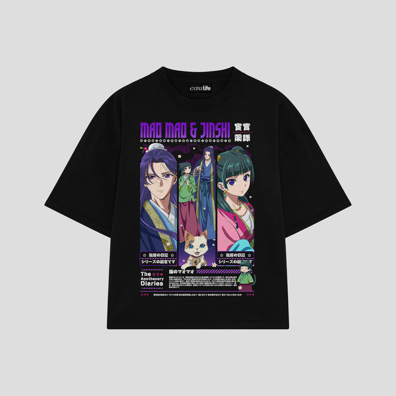 Playera streetwear premium de anime y gaming ExtraLife MX, corte boxy oversized drop shoulder heavyweight en color Deep Black y Off-White, moda urbana mexicana de culto.