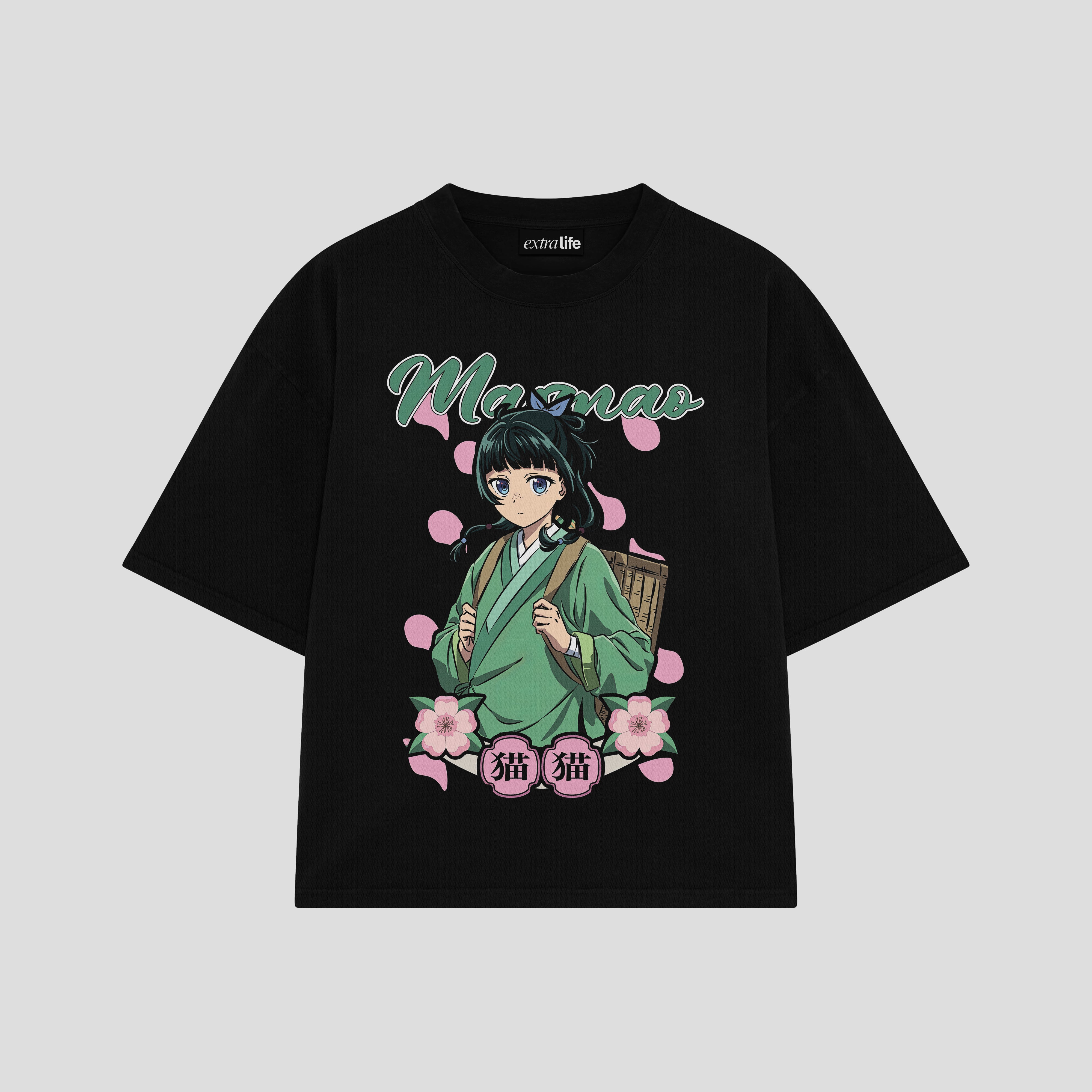 Playera streetwear premium de anime y gaming ExtraLife MX, corte boxy oversized drop shoulder heavyweight en color Deep Black y Off-White, moda urbana mexicana de culto.