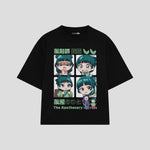 Playera streetwear premium de anime y gaming ExtraLife MX, corte boxy oversized drop shoulder heavyweight en color Deep Black y Off-White, moda urbana mexicana de culto.