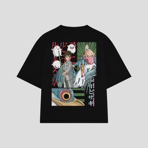 Playera streetwear premium de anime y gaming ExtraLife MX, corte boxy oversized drop shoulder heavyweight en color Deep Black y Off-White, moda urbana mexicana de culto.