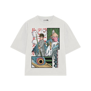 Playera streetwear premium de anime y gaming ExtraLife MX, corte boxy oversized drop shoulder heavyweight en color Deep Black y Off-White, moda urbana mexicana de culto.