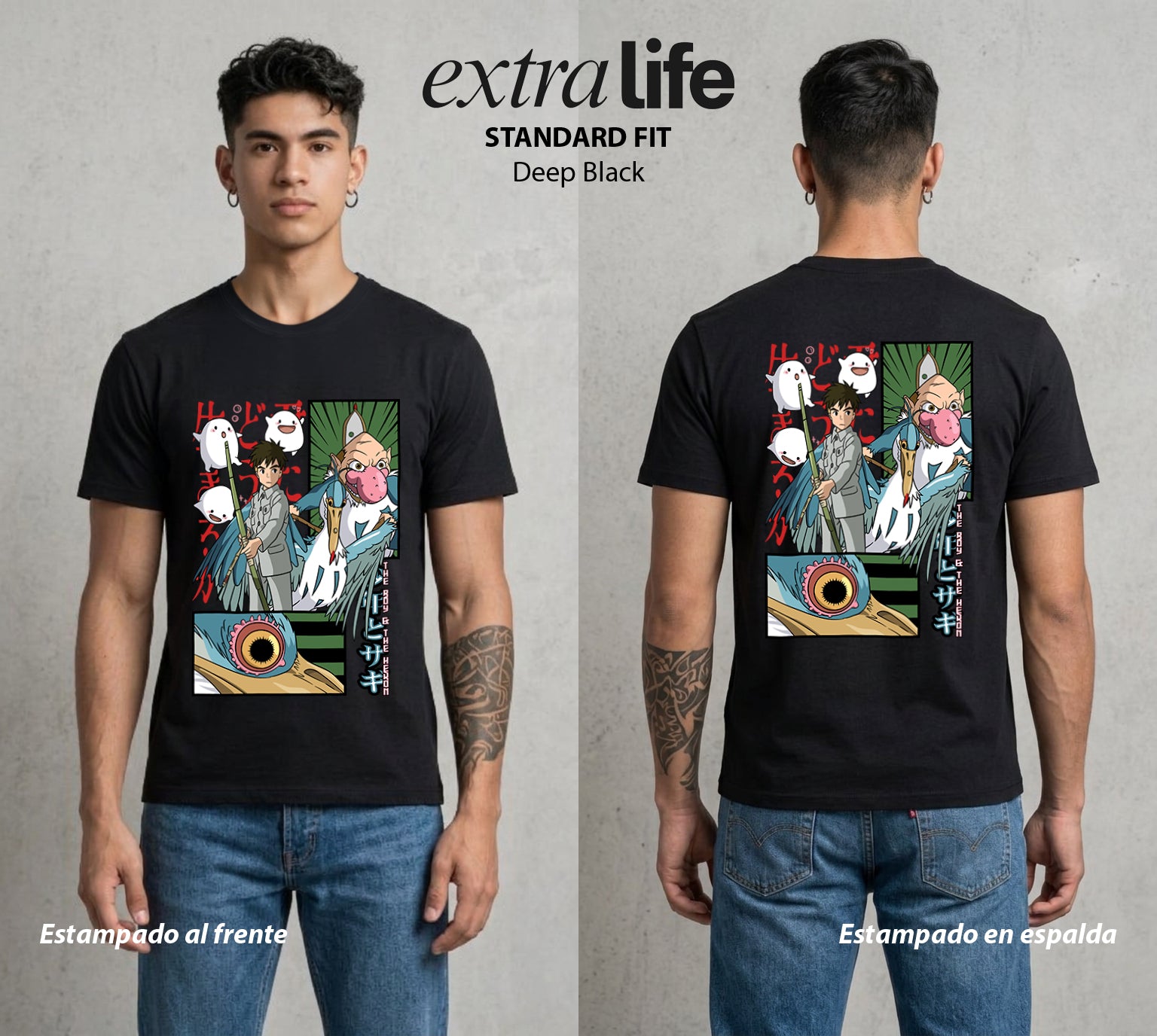 El Estudio del Viento | El Niño y la Garza #04283 - Playera Standard Fit | Deep Black - Foto en modelo