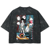 Playera streetwear premium de anime y gaming ExtraLife MX, corte boxy deluxe mineral wash heavyweight en color Acid Wash, moda urbana mexicana de culto.