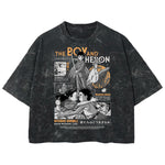 Playera streetwear premium de anime y gaming ExtraLife MX, corte boxy deluxe mineral wash heavyweight en color Acid Wash, moda urbana mexicana de culto.