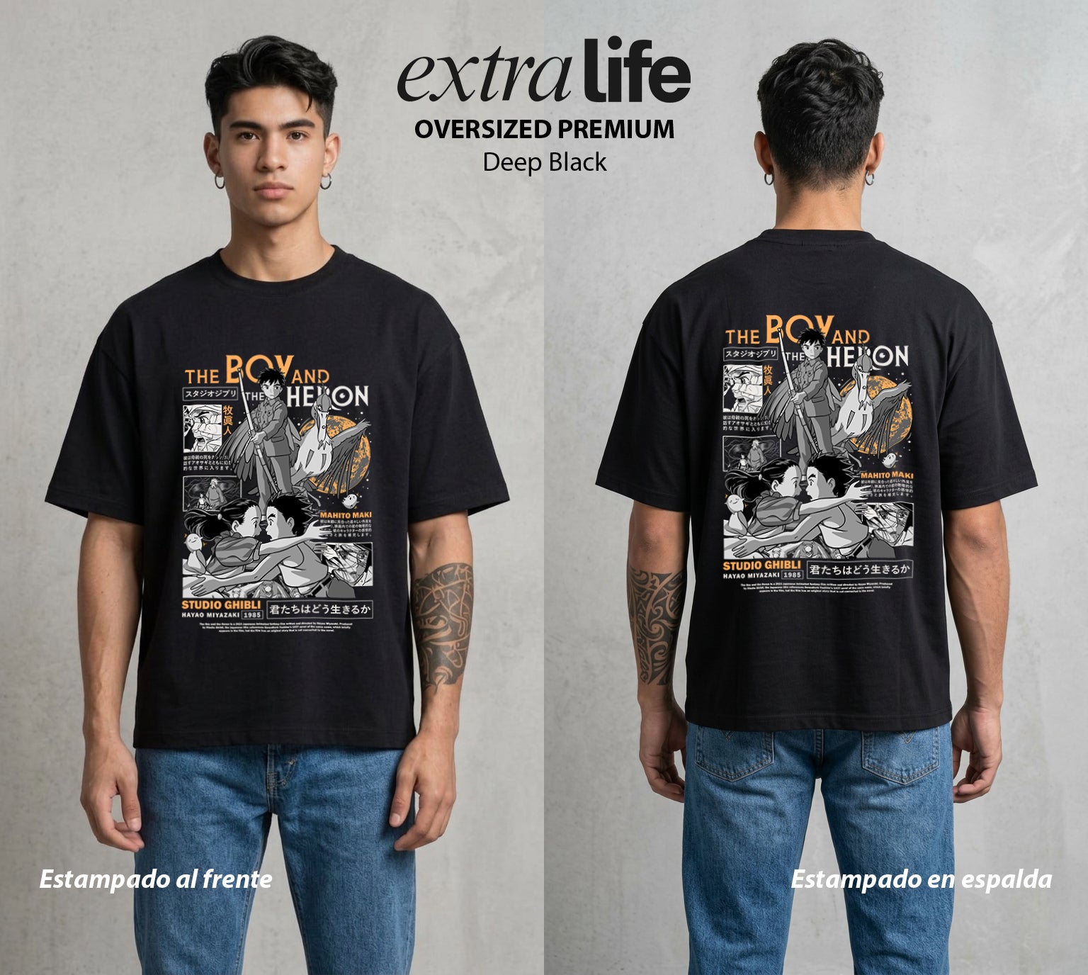 El Estudio del Viento | El Chico y el Ave #04285 - Playera Oversized Premium | Deep Black - Foto en modelo